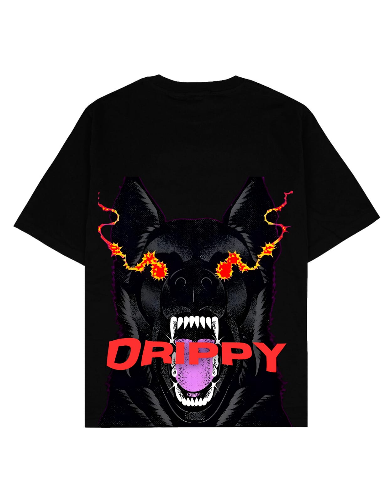 Black oversized tshirt with bold and colourfull design